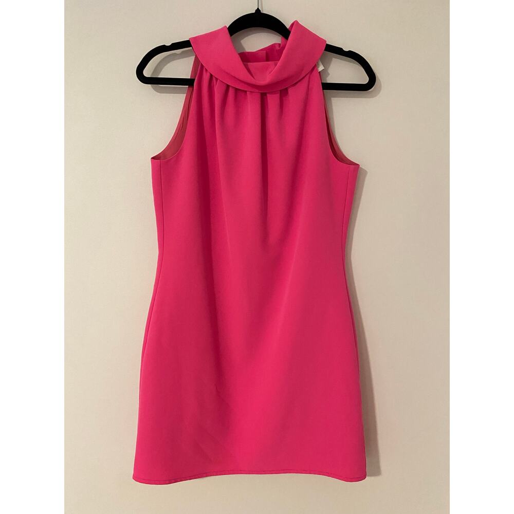 STS Sail to Sable Hot Pink Cowl High Neck Sleeveless Dress Button back EUC XS